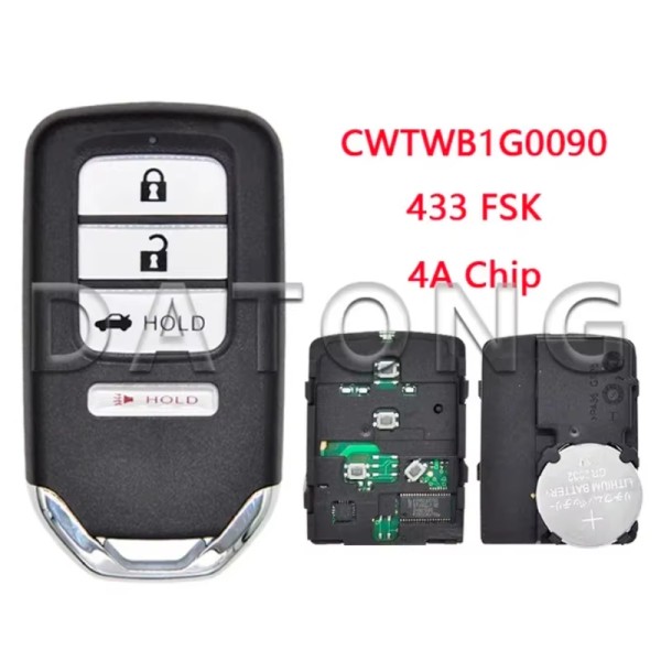 2018-2022 Honda Accord Sport / 4-Button Smart Key / PN: 72147-TVA-A11 / CWTWB1G0090 (No Memory)